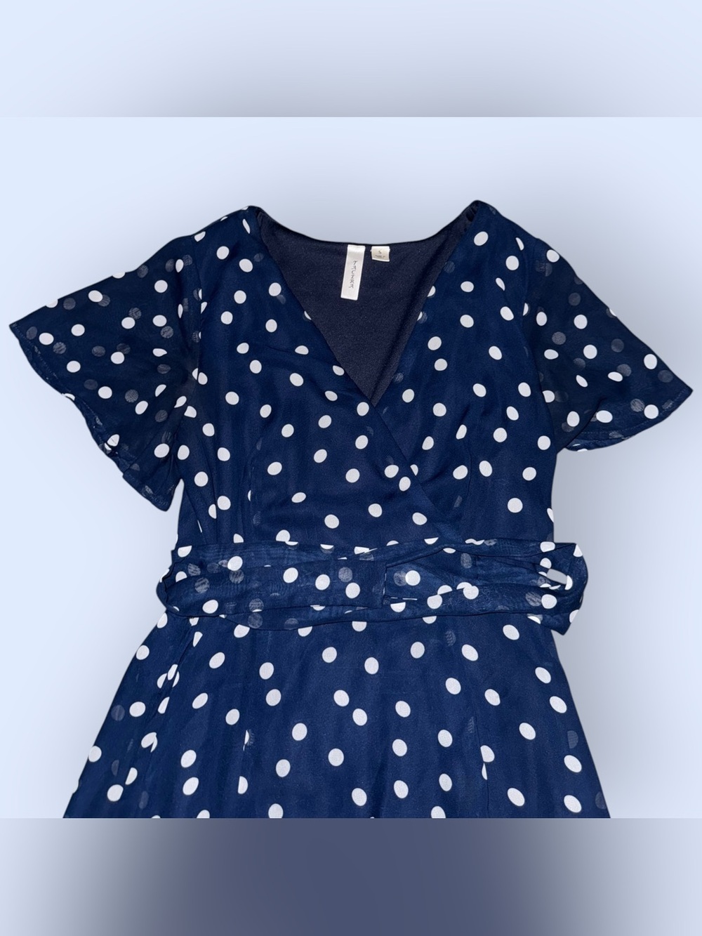 Tacera Navy Blue and White Polka Dot Dress - Picture 2 of 5
